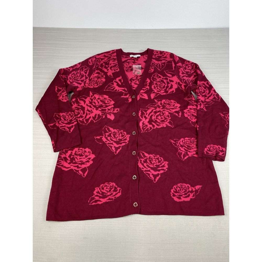 Isaac Mizrahi Live! Women's Floral‎ Button Front Long Sleeve Cardigan Size Large